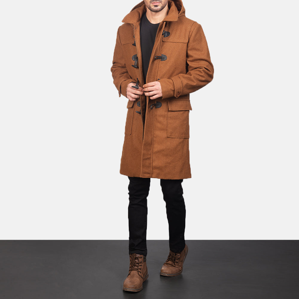 
Drake Khaki Wool Duffle Coat - Vista laterale che mostra il taglio ergonomico delle maniche