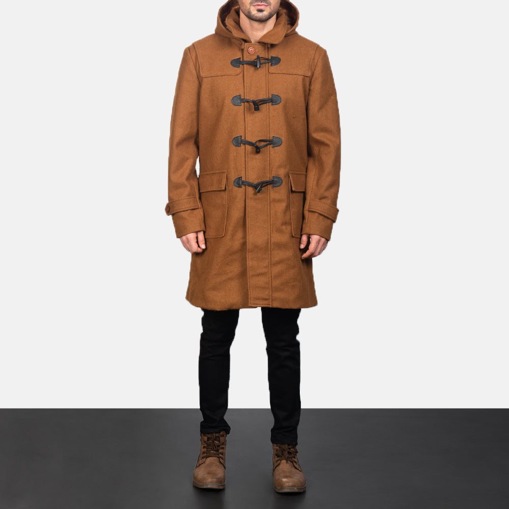 
Dettaglio ravvicinato of Shirt with Removable Hood & Toggle Buttons with Placket & Zipper Hardware on Drake Khaki Wool Duffle Coat