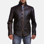 Men's Drakeshire Marrone Giacca in Pelle da Uomo in Distressed Brown Goatskin Leather - Vista frontale e linea su misura | Acquista online