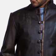 Men's Drakeshire Marrone Giacca in Pelle da Uomo - Lateral Side Profile View Showing Sleeve Cut &amp; Athletic Taper Fit