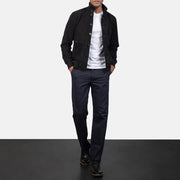 Dettaglio ravvicinato of Knit Rib &amp; Button Hardware on Men's Eaton Brown Suede Bomber Jacket