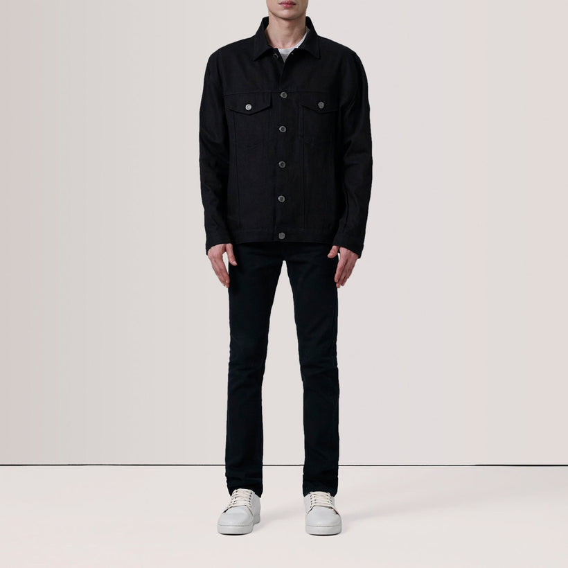 Eddie Nero Oversized Denim Trucker Giacca in Pelle da Uomo