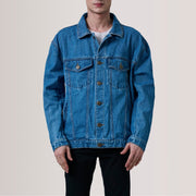 
Dark Blue Full-Grain leather Jacket - Vista posteriore con spalle definite e orlo pulito