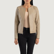 
Elixir Beige Collarless Leather Jacket in Beige Sheepskin Leather - Vista frontale e silhouette sartoriale | Acquista online
