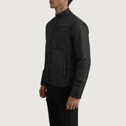 Black Full-Grain Leather Winter Jacket - Vista posteriore Showing Tailored Shoulder Fit &amp; Clean Hemline
