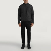 Elliot Nero Lightweight Giacca in Pelle da Uomo - Lateral Side Profile View Showing Sleeve Cut &amp; Athletic Taper Fit