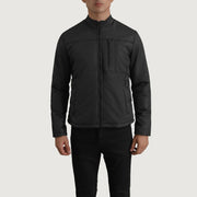 Dettaglio ravvicinato of Classic Collar &amp; Zipper Hardware on Elliot Nero Lightweight Giacca in Pelle da Uomo