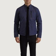 Elliot Blu Lightweight Giacca in Pelle da Uomo in Blue Full-Grain Leather - Vista frontale e linea su misura | Acquista online