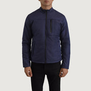 Dettaglio ravvicinato of Classic Collar &amp; Zipper Hardware on Elliot Blu Lightweight Giacca in Pelle da Uomo