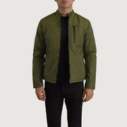 Elliot Verde Lightweight Giacca in Pelle da Uomo in Green Full-Grain Leather - Vista frontale e linea su misura | Acquista online