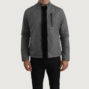 Elliot Grigio Lightweight Giacca in Pelle da Uomo in Grey Full-Grain Leather - Vista frontale e linea su misura | Acquista online