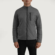 Dettaglio ravvicinato of Classic Collar &amp; Zipper Hardware on Elliot Grigio Lightweight Giacca in Pelle da Uomo