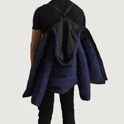 Dettaglio ravvicinato of Classic Collar &amp; Zipper With Wind Flap Hardware on Erico Blu Hooded Puffer Giacca in Pelle da Uomo