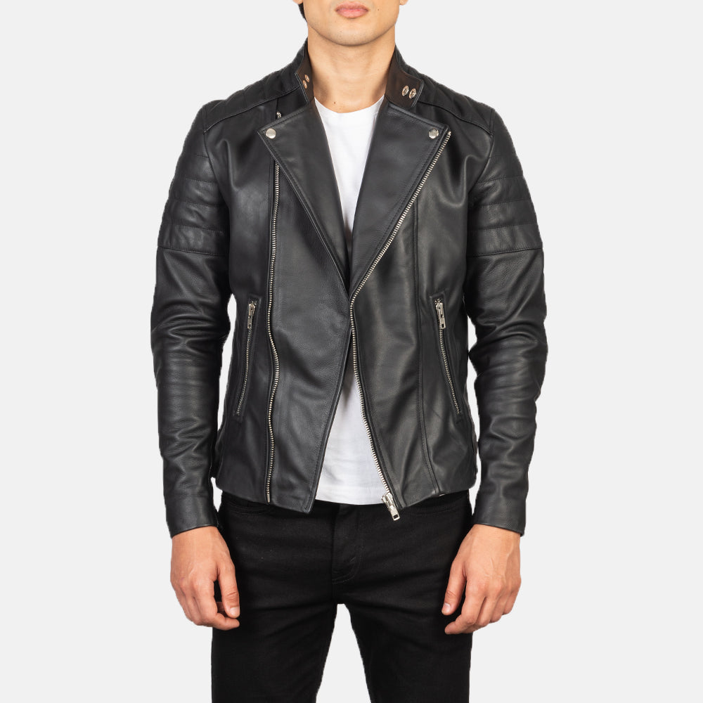 Men's Faisor Mocha Suede Biker Jacket in Mocha Brown Goatskin Suede - Vista frontale e linea su misura | Acquista online
