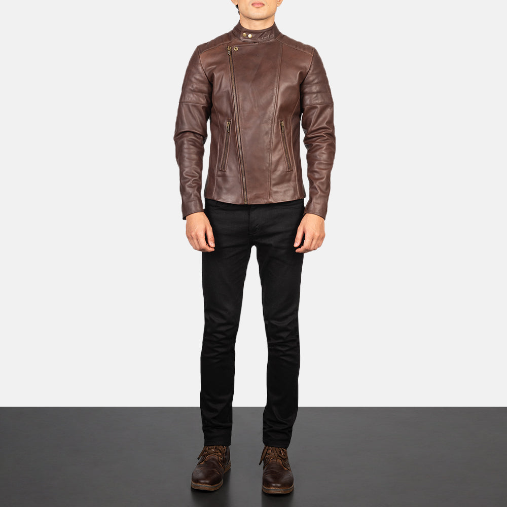 Faisor Mocha Giacca Biker in Pelle da Uomo – Vista prodotto alternativa 3