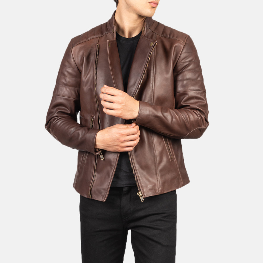 Faisor Mocha Giacca Biker in Pelle da Uomo – Vista prodotto alternativa 6