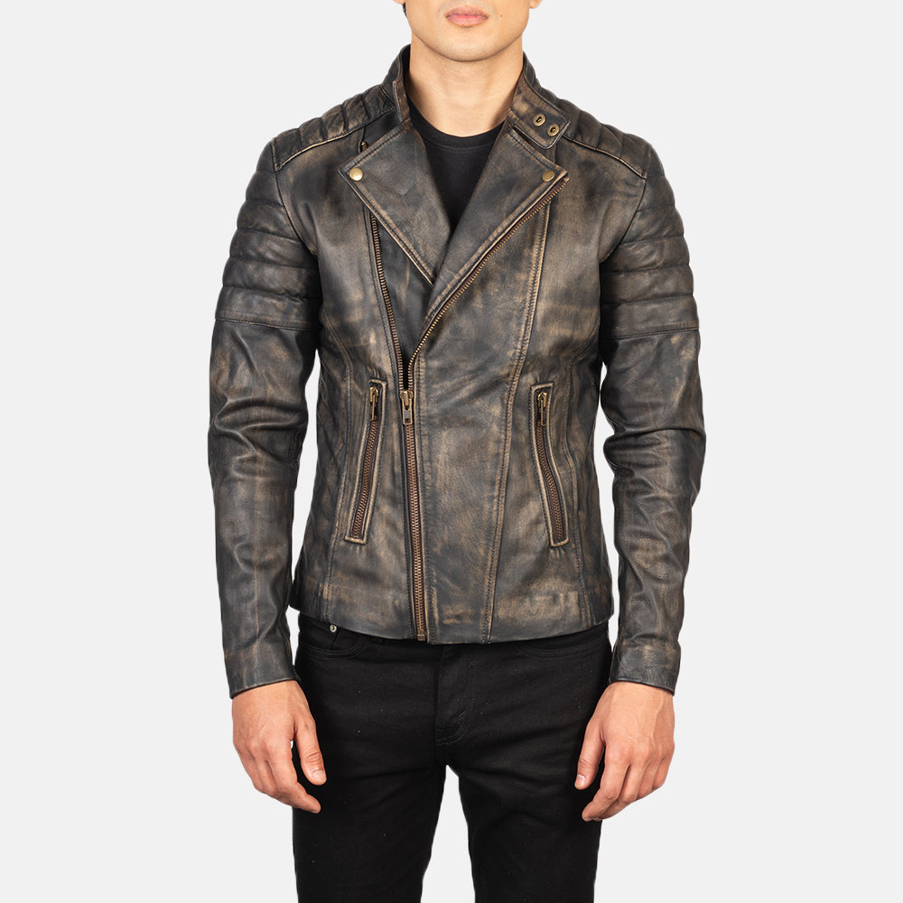 Faisor Mocha Giacca Biker in Pelle da Uomo – Vista prodotto alternativa 1