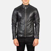 Dettaglio ravvicinato of Band Collar &amp; Zipper Hardware on Men's Fernando Quilted Brown Suede Biker Jacket