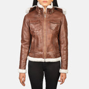
Fiona Brown Hooded Shearling Leather Jacket in Brown Sheepskin Snuffed - Vista frontale e silhouette sartoriale | Acquista online