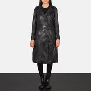 
Fixon Hooded Nero Trench in Pelle da Donna - Vista laterale che mostra il taglio ergonomico delle maniche