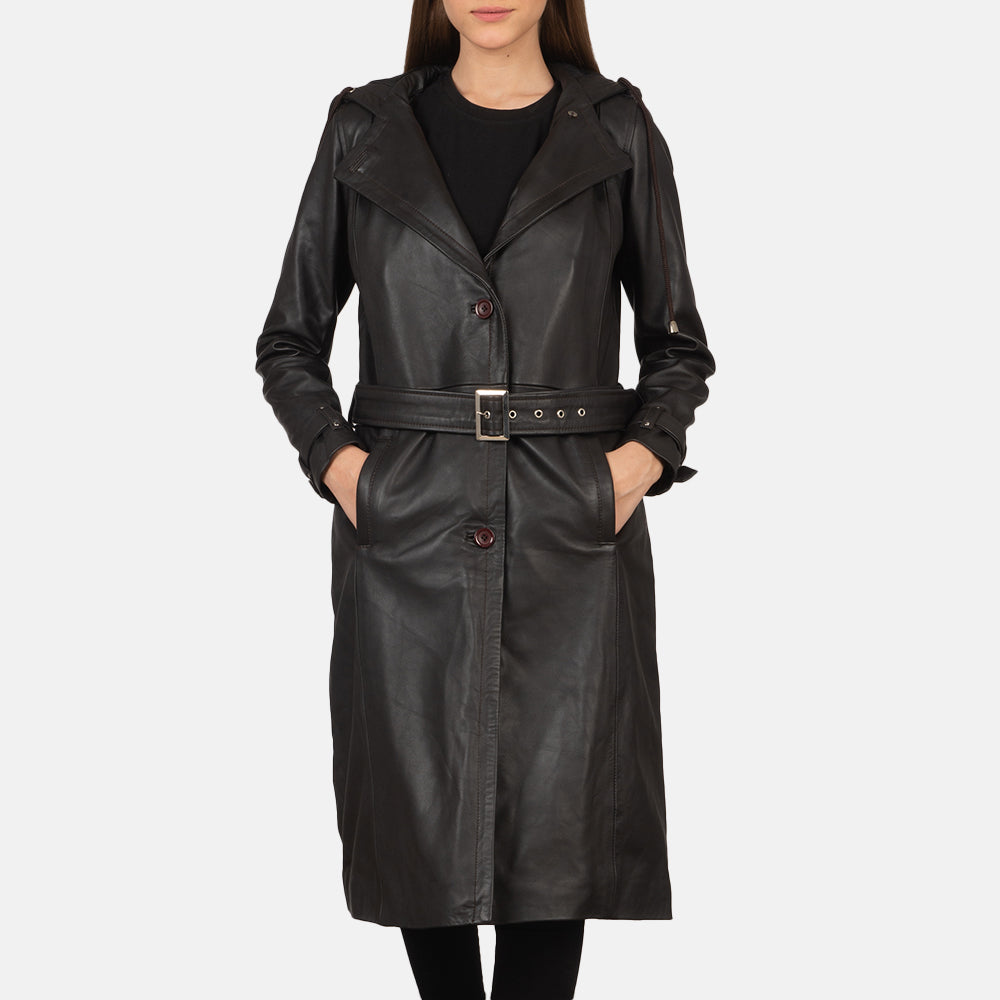 
Fixon Hooded Marrone Trench in Pelle da Donna in Brown Sheepskin Leather - Vista frontale e silhouette sartoriale | Acquista online