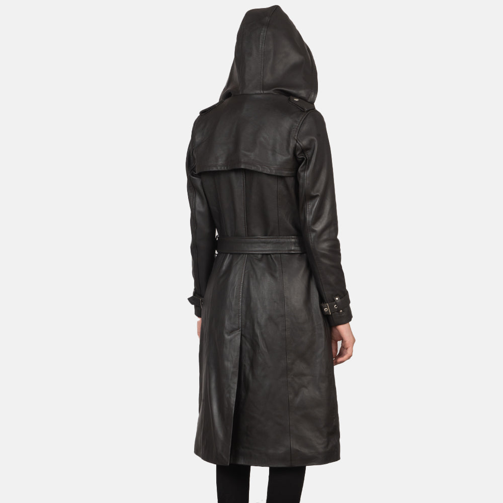 Dettaglio ravvicinato of Hooded & Button + Belt Hardware on Fixon Hooded Brown Trench Coat