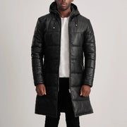 
Floyd Tan Hooded Leather Puffer Coat in Tan Brown Sheepskin Leather - Vista frontale e silhouette sartoriale | Acquista online