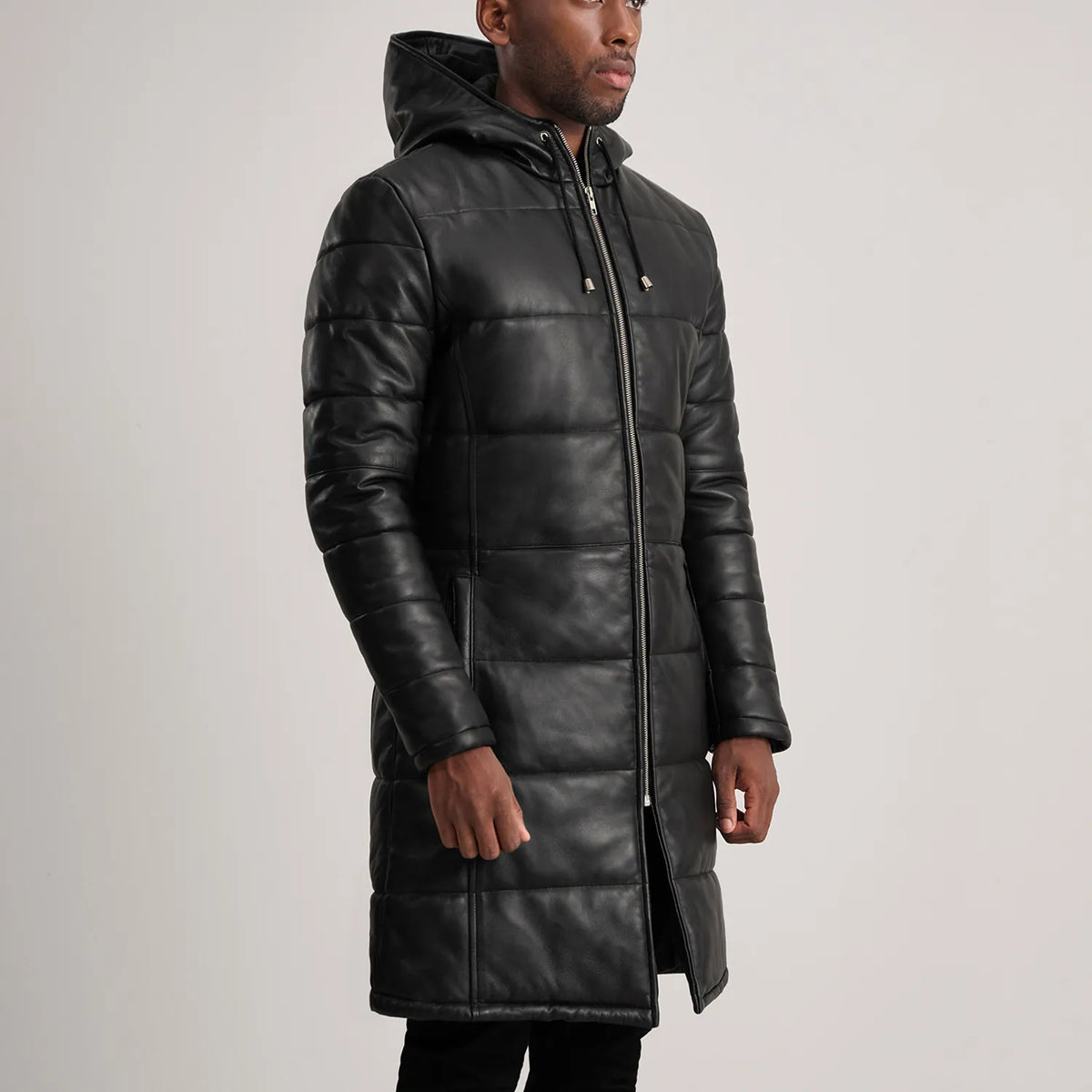 
Tan Brown Sheepskin Leather Hooded Jacket - Vista posteriore con spalle definite e orlo pulito