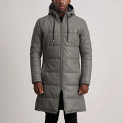 
Tailored Rib Cuffs & Hem Craftsmanship Construction Detail on Floyd Tan Hooded Leather Puffer Coat