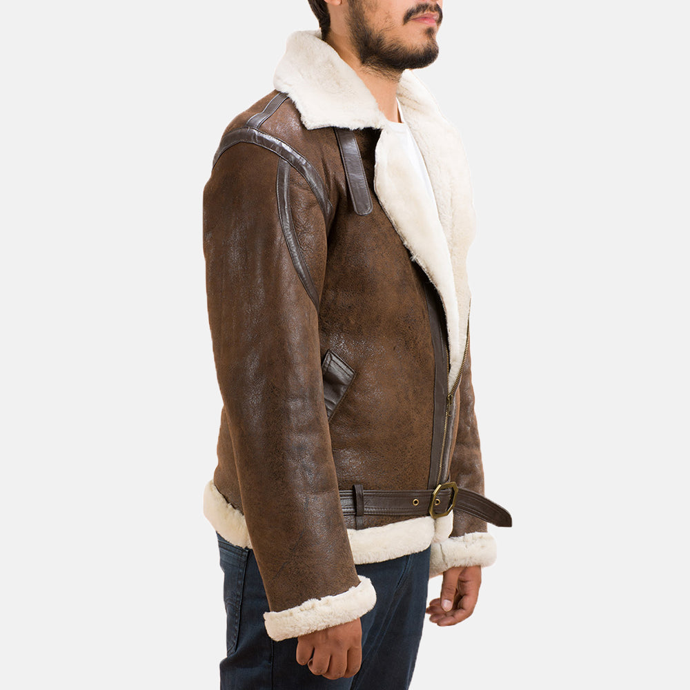 Dettaglio ravvicinato of Notch &amp; Zipper with Waist belt Hardware on Men's Forest Double Face Giacca in Shearling da Uomo