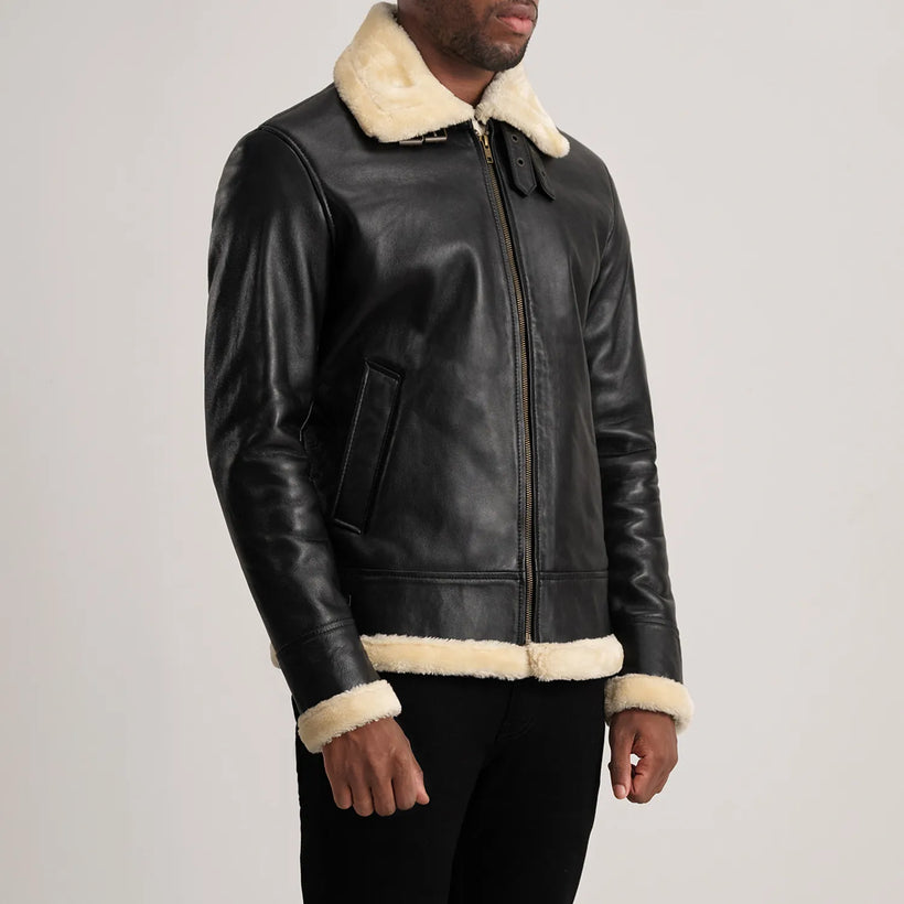 Francis B-3 Nero Bomber in Pelle da Uomo