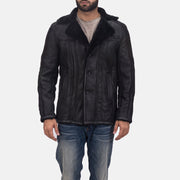 Men's Furcliff Double Face Shearling Cappotto in Pelle da Uomo - Lateral Side Profile View Showing Sleeve Cut &amp; Athletic Taper Fit
