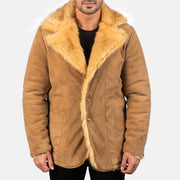 Men's Furlong Beige Leather Coat in Beige Goatskin Suede - Vista frontale e linea su misura | Acquista online