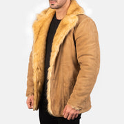 Dettaglio ravvicinato of Notch &amp; Button Hardware on Men's Furlong Beige Leather Coat