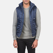 
Fuston Blu Gilet imbottito con cappuccio da Uomo in Blue Nylon (Water-Resistant) - Vista frontale e silhouette sartoriale | Acquista online