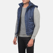 
Blue Nylon (Water-Resistant) Leather Vest - Vista posteriore con spalle definite e orlo pulito