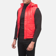 
Red Nylon Leather Vest - Vista posteriore con spalle definite e orlo pulito