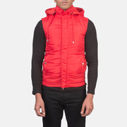 
Dettaglio ravvicinato of Band with Removable Hood & Zipper with dual puller and wind flap Hardware on Fuston Rosso Gilet imbottito con cappuccio da Uomo