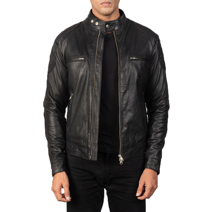 Gatsby Nero Giacca Biker in Pelle da Uomo