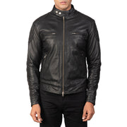Dettaglio ravvicinato of Band with snap buttons &amp; Zipper Hardware on Men's Gatsby Quilted Black Leather Biker Jacket