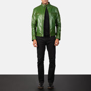 Dettaglio ravvicinato of Band with snap buttons &amp; Zipper Hardware on Men's Gatsby Quilted Green Leather Biker Jacket