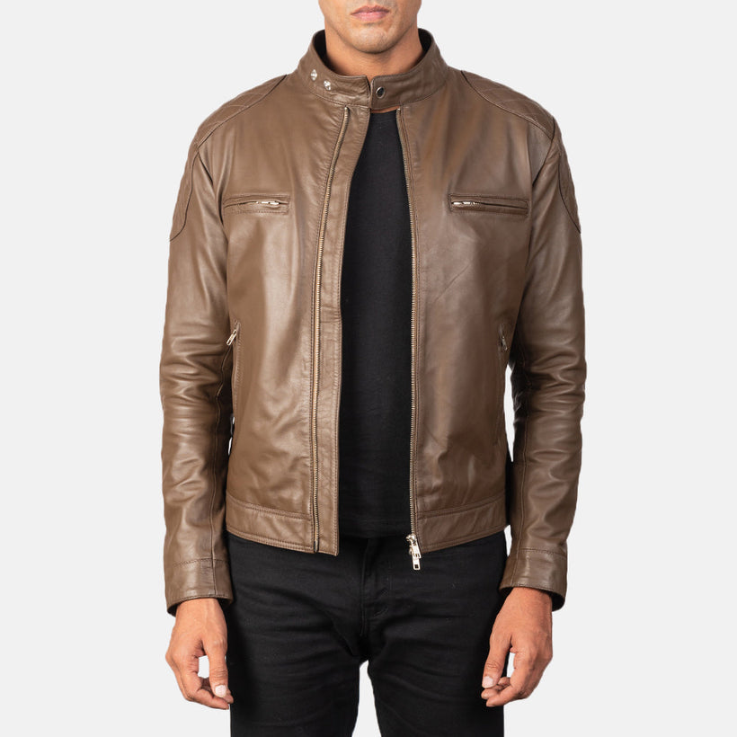 Gatsby Mocha Giacca Biker in Pelle da Uomo