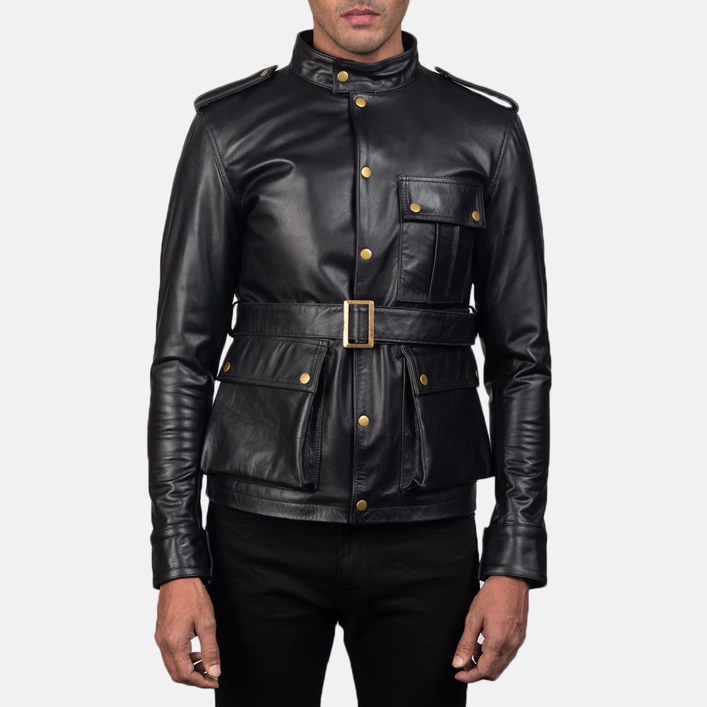 Germain Nero Giacca in Pelle da Uomo in Black Cowhide Leather - Vista frontale e linea su misura | Acquista online