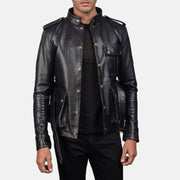 Germain Nero Giacca in Pelle da Uomo - Lateral Side Profile View Showing Sleeve Cut &amp; Athletic Taper Fit