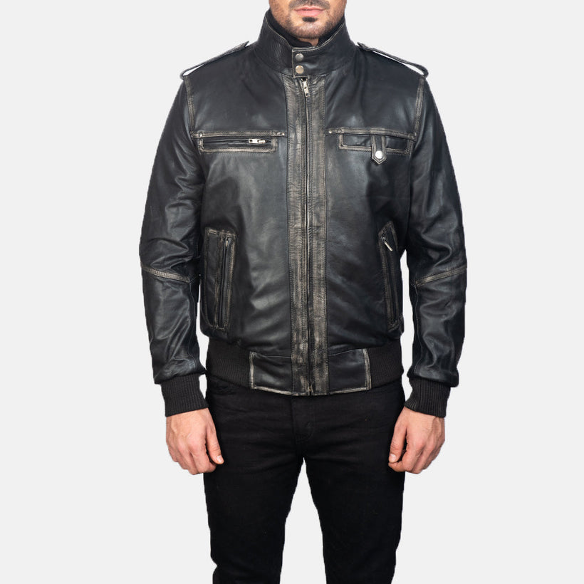 Glen Street Nero Bomber in Pelle da Uomo