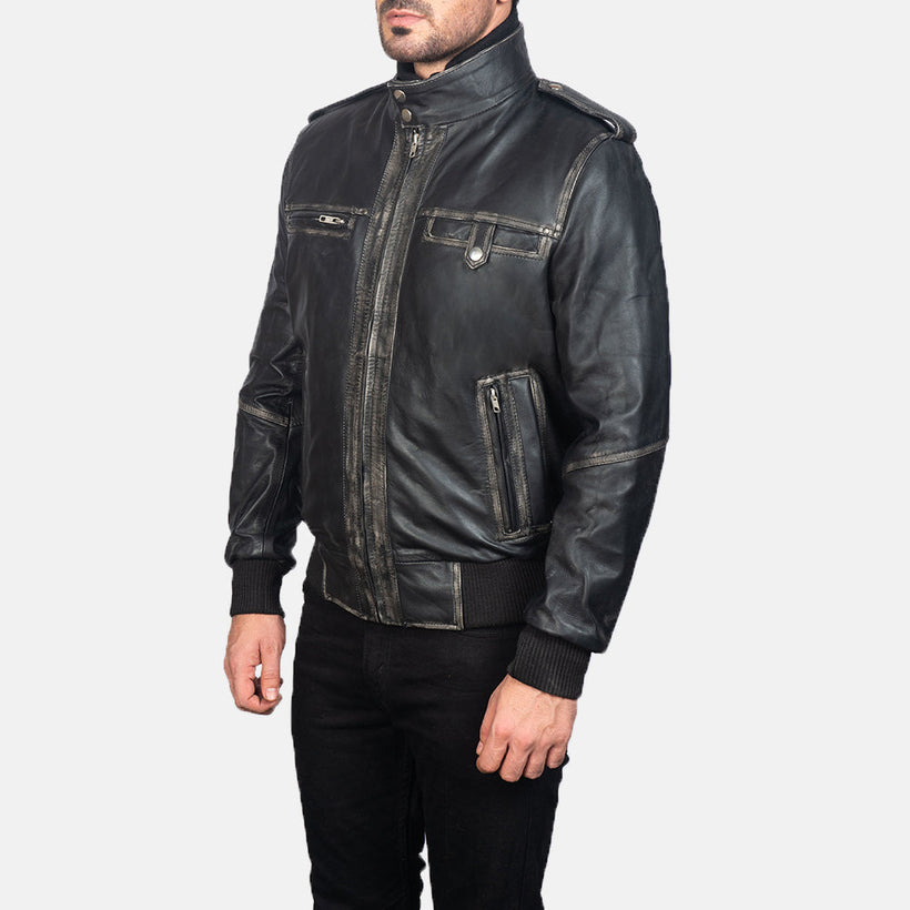 Glen Street Nero Bomber in Pelle da Uomo