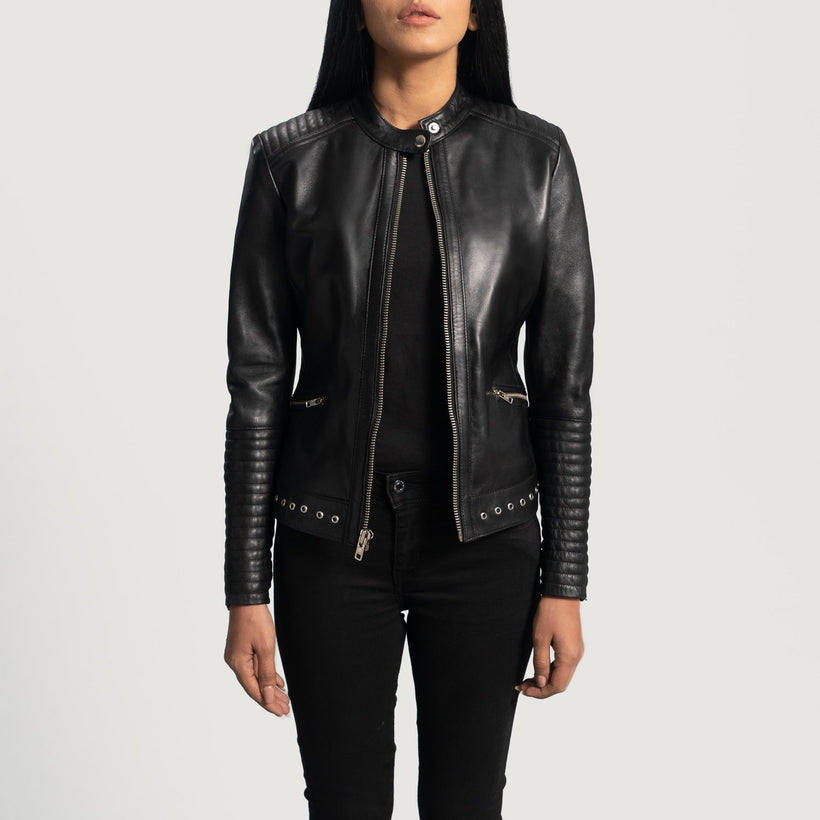 Haley Ray Nero Giacca Biker in Pelle da Donna