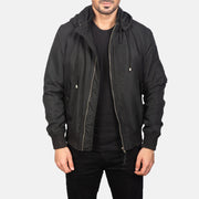 Men's Hanklin Ma-1 Black Hooded Bomber Jacket in Black Polyester - Vista frontale e linea su misura | Acquista online
