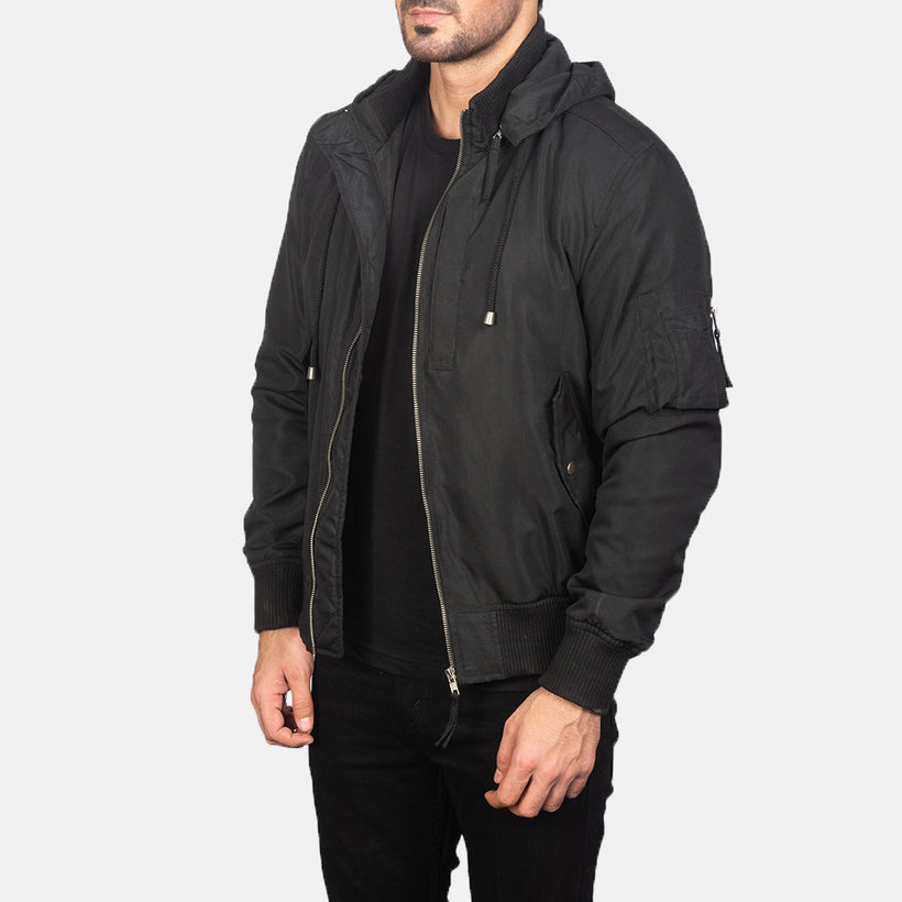 Hanklin MA-1 Nero Hooded Bomber in Pelle da Uomo
