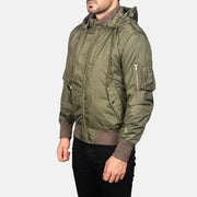 Green Nylon Bomber Jacket - Vista posteriore Showing Tailored Shoulder Fit &amp; Clean Hemline